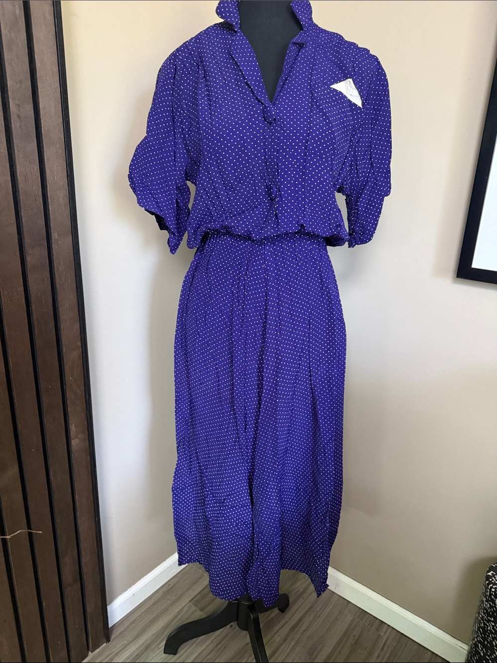 Vintage Dawn Joy Fashions Purple Polka Dot Dress
